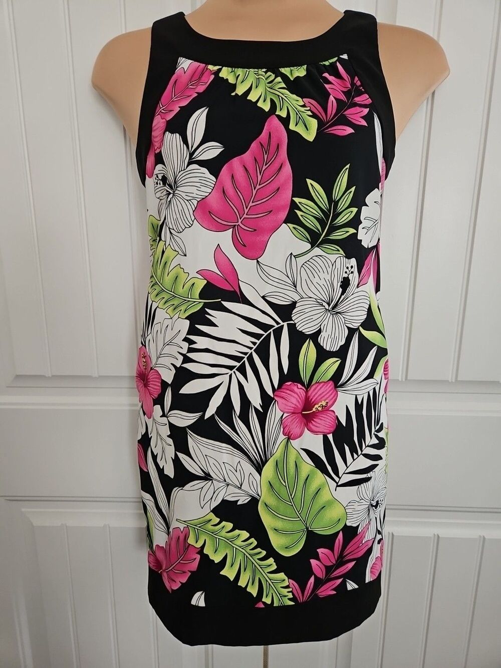 Kim Rogers Sz 10P Floral Sleeveless Sheath Dress Pockets Tropical Career